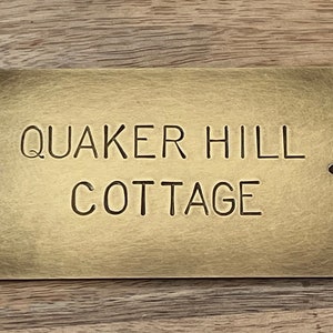 Aged Brass Nameplate: Hand-stamped door Plaque with 2 holes, Rustic Vintage Patina (9.5x5.5cm)