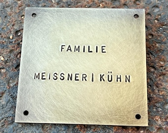 Custom Brass Sign: Hand-Stamped Metal Nameplate, Vintage-Finish (6x6cm)