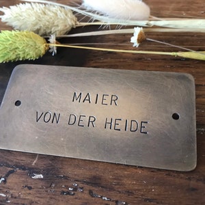 Rustic Dark Brass Door Plaque: Hand-Stamped Nameplate, 8cmx3.5cm
