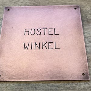 Copper Sign Square 12x12cm Aged house Plaque 1.5 mm thick, custom Hand Stamped Personalized Nameplate  Gift, 4 holes 4.75x4.75 inches