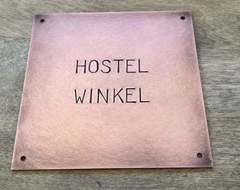 Copper Sign Square 12x12cm Aged house Plaque 1.5 mm thick, custom Hand Stamped Personalized Nameplate  Gift, 4 holes 4.75x4.75 inches