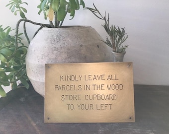 Custom Aged Brass Sign, Hand Stamped Metal Plaque with holes (15x10cm)