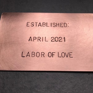 Old Copper House Sign, Gift for Home, Memorial Plaque, Personalized Hand Stamped Custom Nameplate Vintage Style Aged Finish 13x8cm, no holes