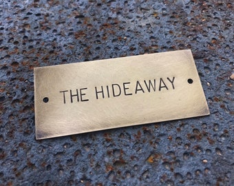 Aged Brass Nameplate 8x3.5 cm, Hand Stamped 6mm font, 2 holes plus screws, 1.5mm thick