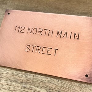 Copper Address Sign, House Plaque, Hand Stamped, Vintage Style Patina Finish, holes as option, 13x8 cm