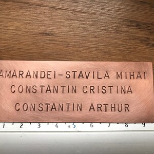 May include: A copper plaque with the names "AMARANDEI-STAVILA MIHAI CONSTANTIN CRISTINA CONSTANTIN ARTHUR" engraved in a serif font.