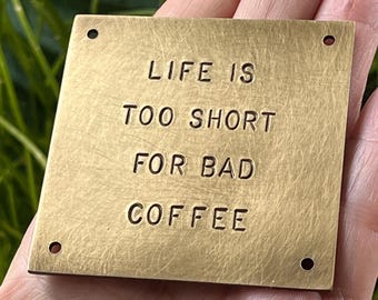 Hand Stamped Brass Sign: Personalized modern wall decor, 6cmx6cm