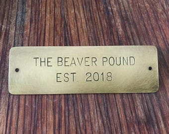 Personalized Brass Nameplate, Hand Stamped Vintage Style Plaque, 11.5x3.5cm