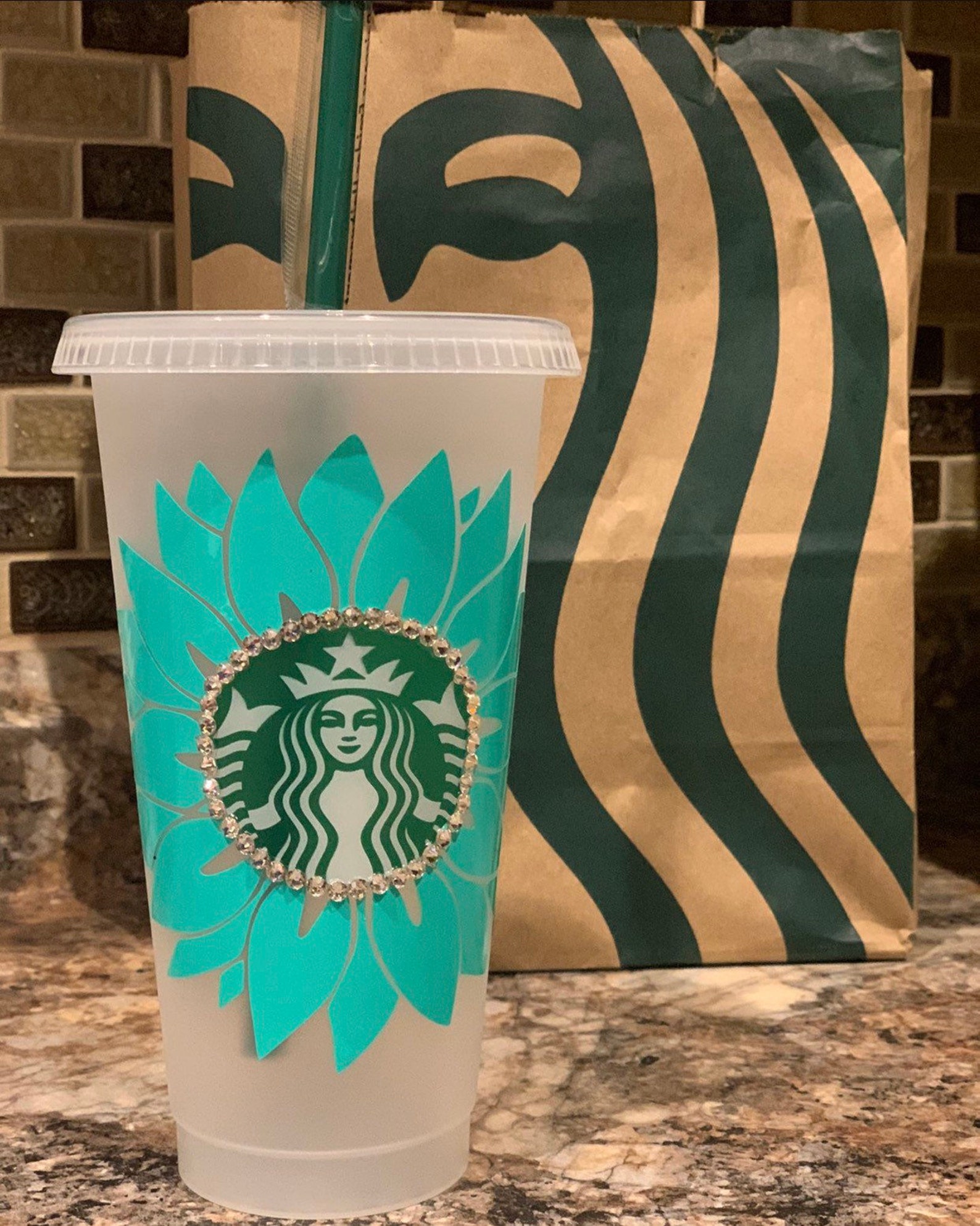 Bling Floral Starbucks Decorated Cup Etsy