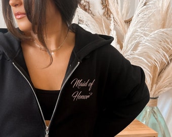 Custom Maid of Honor Zip-Up with Date, Maid of Honor Proposal Zip Up Hoodie, Maid of Honor Gift Full Zip Hoodie, Moh Gift from Bride