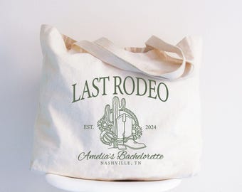 Custom Last Rodeo Bachelorette Canvas Tote Bag, Western Bridal Party Gift