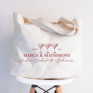 Custom Margs And Matrimony Bachelorette Tote Bag, Margaritas and Matrimony Bag Bridal Shower Gifts, Tulum Bach, Tequila Bachelorette Gift