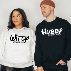 Custom Wifey and Hubby EST Sweatshirt and Shirt, Personalized Date Married Couple Gift Sweatshirt, Wifey and Hubby Crewneck, Gift for Wife