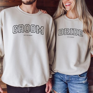 Custom Matching Bride and Groom Gifts, Bride Sweatshirt, Engagement Gifts, Wedding Getting Ready Outfit, Bride Crew neck, Honeymoon T shirt