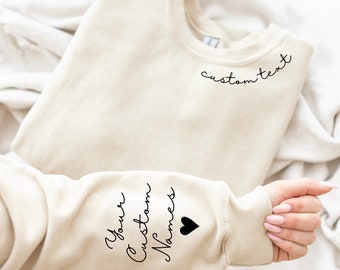 Custom Text Sweatshirt, Personalized Name on Sleeve
