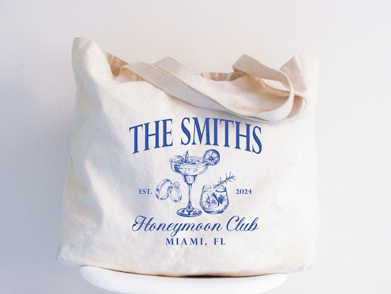 Custom Honeymoon Tote Bag, Honeymoon Beach Gift Bag, Custom Honeymoon Gifts for Her, Honeymoon Travel Canvas Bag, Just Married Tote Bag