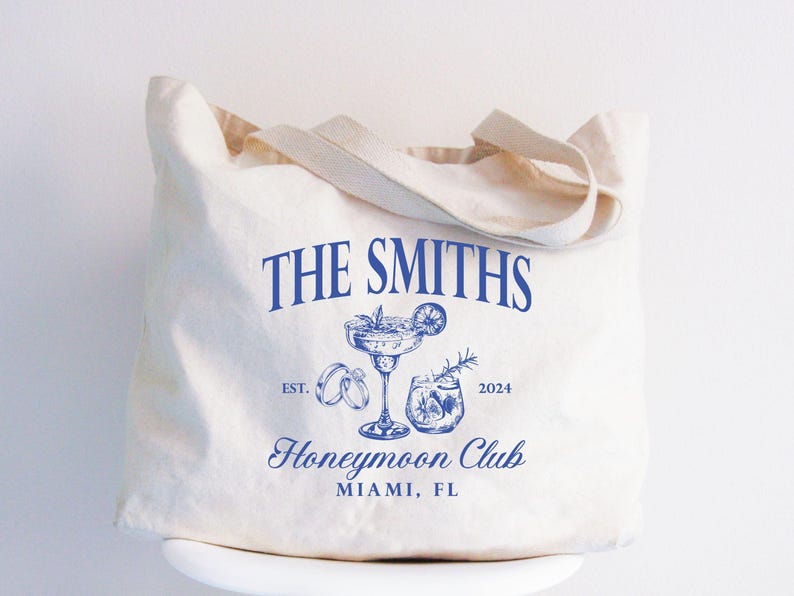 Custom Honeymoon Tote Bag, Honeymoon Beach Gift Bag, Custom Honeymoon Gifts for Her, Honeymoon Travel Canvas Bag, Just Married Tote Bag