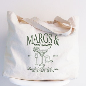 Custom Margs and Matrimony Bachelorette Totes, Spain Beach Bachelorette Party Tote Bag, Margarita Bachelorette Bag, Mexico Bachelorette Gift