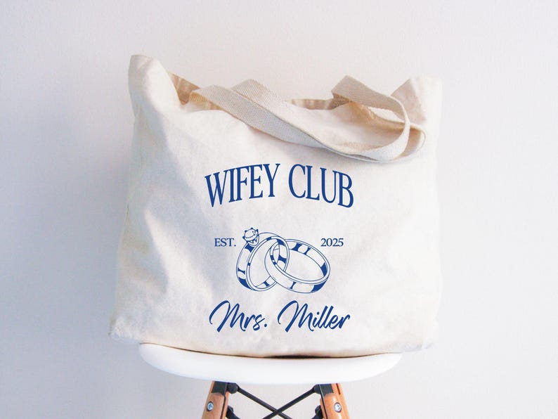 Custom Wifey Club Tote Bag, Mrs Tote Bag, Wifey Gift, Honeymoon Tote Bag, Just Married Gift, Newlywed Gift, New Wife Gift, Wedding Gift