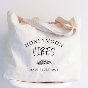 Honeymoon Vibes Tote, Custom Honeymoon Tote Bag, Personalized Canvas Tote, Beach Tote Bag For Honeymoon, Jumbo Canvas Zippered Tote Bag