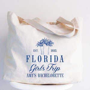 Custom Florida Bachelorette Tote Bag, Girls Trip Tote Bag, Beach Bride Gift, Bridesmaid Beach Tote Bag, Bach Club Bachelorette Tote Bag