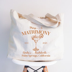 Custom Margs And Matrimony Bachelorette Tote Bag, Margaritas Bridal Shower Gifts, Tulum Bach, Tequila Bachelorette Gift, Mexico Bride Bag