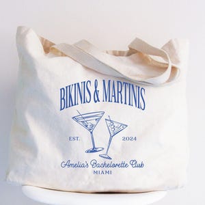 Bikinis und Martinis Bachelorette Party Geschenktasche, Custom Beach Club Bachelorette Taschen, Brautdusche Tragetasche, Strand Brautjungfer Tragetasche