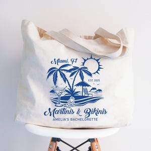 Custom Martinis And Bikinis Beach Bachelorette Tote Bag, Summer Bachelorette Bags, Bridesmaid Ask Gift, Beach Bride Bag, Miami Bridal Party