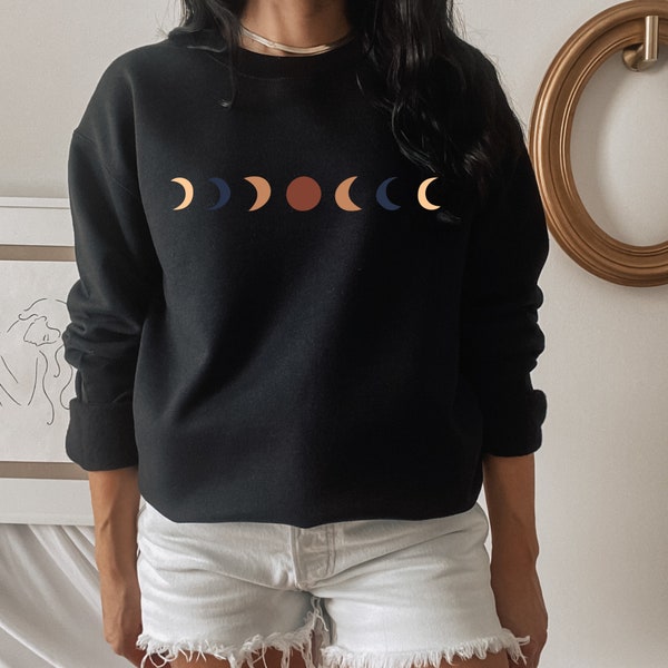 Moon Phasing Sweatshirt - Women's Moon Sweater - Sun and Moon Sweatshirt - Phases Sweater - Moon, Sun & Crescent Sweatshirt - Boho Sweater