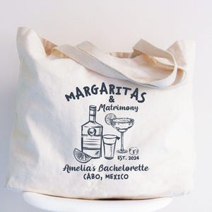 Custom Margaritas and Matrimony Bachelorette Party Tote Bag, Margs and Matrimony Tequila Bachelorette Totes, Mexico Bachelorette Gifts Bag