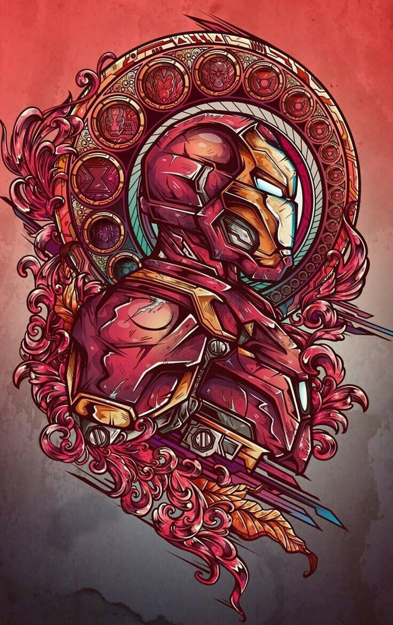 Iron Man portrait stylized 4 wallart artwork painted on canvas by hand art Oil painting \u2219 Handmade painting \u2219 Handcraft wall decor Marvel