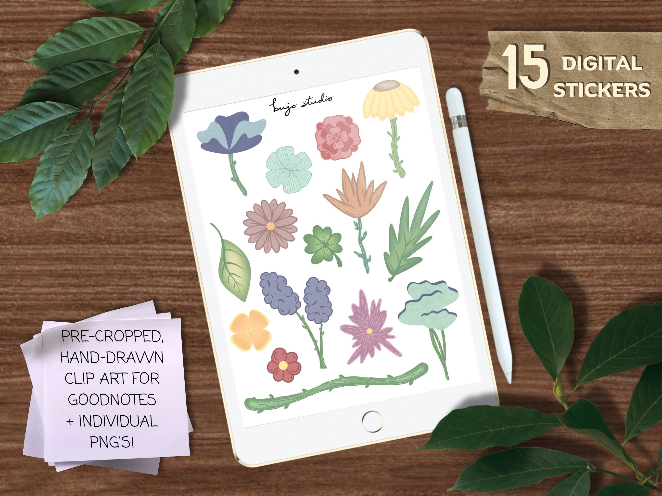Pastel Floral Digital Sticker Set | Decorative Botanical Printable Clip ...