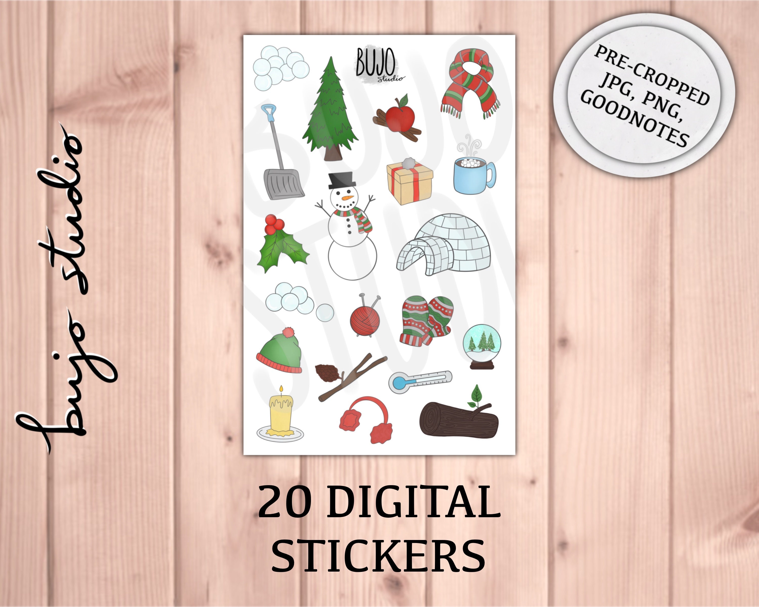 Winter Doodles Planner Bullet Journal Digital Sticker Set | Etsy