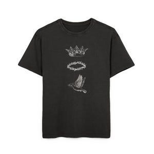 Men&#39;s Acid Washed Oversized Tee with Crown and Dove Design Casual T-Shirt Streetwear Top Graphic Tee Gift for Him