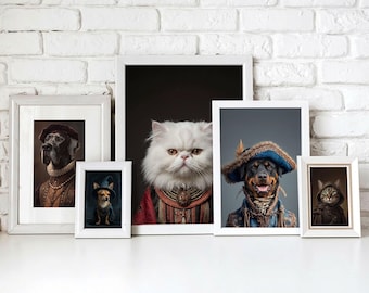 Personalized Pet Portrait in Costume, Oil Painting Style Dog Cat