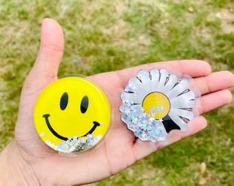 Smiley Face och Daisy Flower Jelly Phone Grip Holder Cap, Jelly Flower Grip Cap/Topper