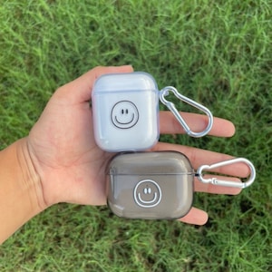 Smiley AirPods Leuke doorzichtige beschermende zachte TPU-hoes voor Apple Airpods 1/2 en AirPod Pro's met sleutelhangerhaak, eenvoudige Smile AirPod-hoes