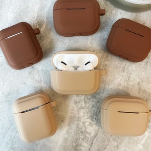 Pastel matte AirPod-hoesje beige bruin schattig voor Apple AirPod's 1/2, AirPod's 3e generatie en AirPod's Pro