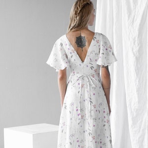 Linen Floral Wedding Dress Long Linen Dress Summer Wildflower Casual Dress Handmade Linen Long Dress DOLORIS