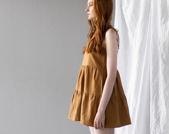 Linen Mini Simple Dress for Women, Linen Sleeveless Elegant Dress, Linen Summer dress NAOMI