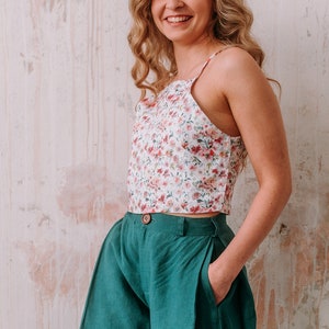Linen Tank Top LILY Handmade Linen Floral Crop Top Linen top