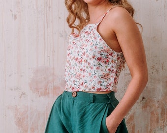 Débardeur en lin LILY - Crop top floral en lin fait main