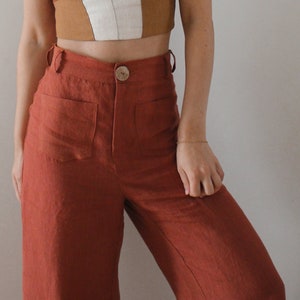 Linen trousers with front pockets, Handmade linen pants for women, Wide leg pants SUE image 1