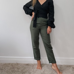 Linen casual pants for women, High Waisted Linen Pants With Pockets, Skinny Elegant Handmade Pants  AUDREY