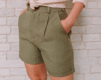 Linen Shorts for Women CORA, Handmade Linen Shorts with Pockets