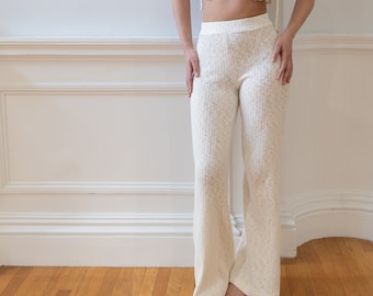 SAISHA Linen Knit Trousers for Her - Linen Knit Wide Leg Pants - Summer Knit  High Waisted Trousers
