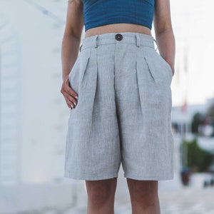 Linen Shorts For Women Handmade Linen Shorts With Pockets LUNA image 1