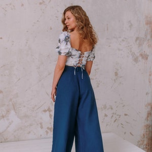 Linen Pants For Women EMMA,High Waisted Linen Pants With Pockets Soft Casual Pants Handmade Linen Wide Leg Trousers image 2