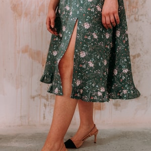 Linen Flowery Midi Dress CAMILA Handmade Linen Sleeveless Dress with Slit image 7