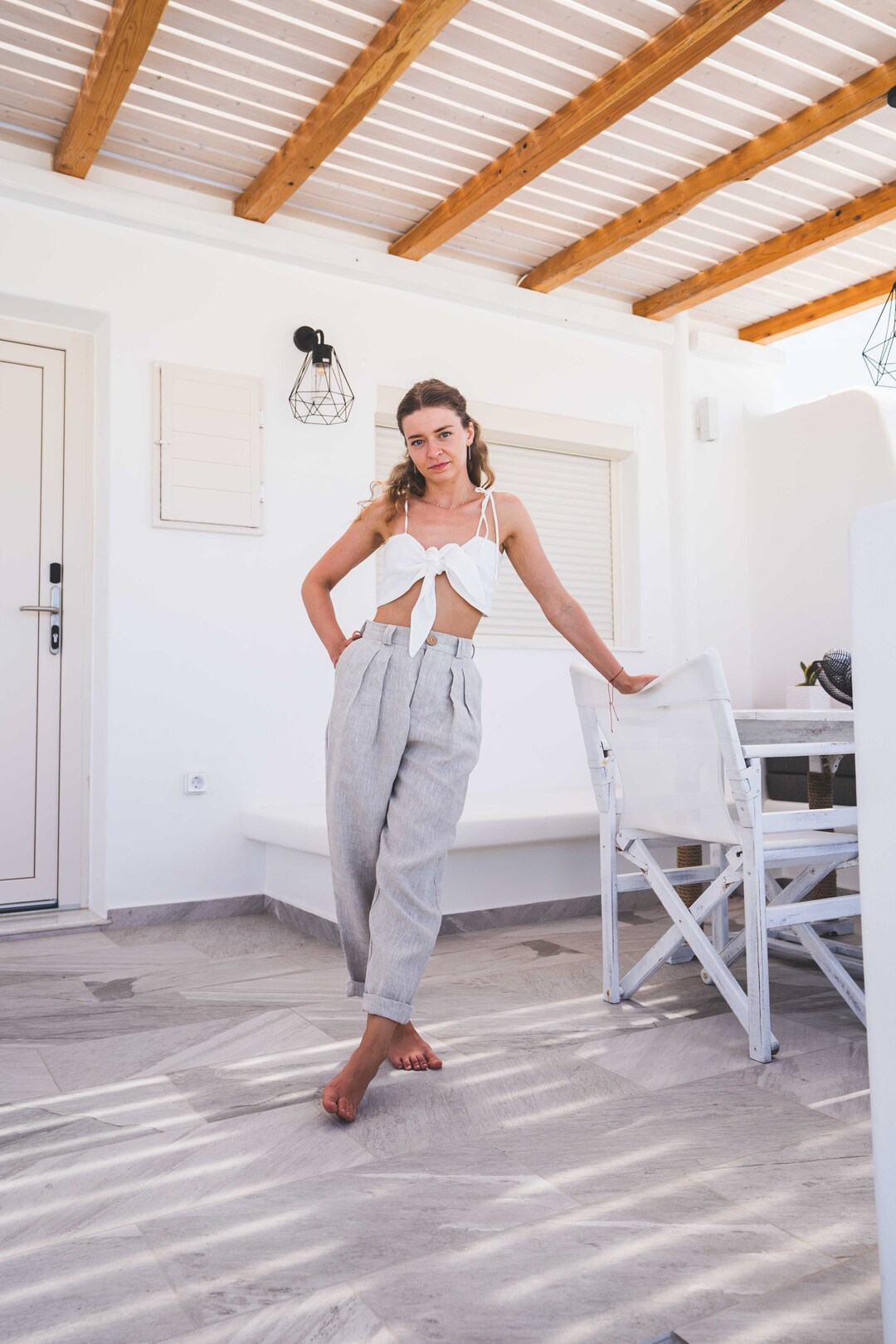 Pantalon Gaze En Coton Femme Taille Elastique Fluide D'été Coton Et Lin Pantalons Large Droit Confortable Ample Loose Fit Léger Chic Et Elegant Yoga